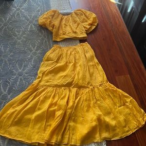 2pc Banana Republic orange linen maxi skirt and top.